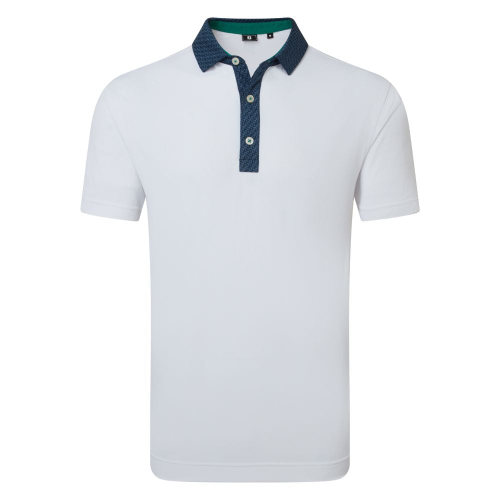 FootJoy Golf Star Geo Trim Pique Polo Shirt 2026 - 39286 White / Navy M