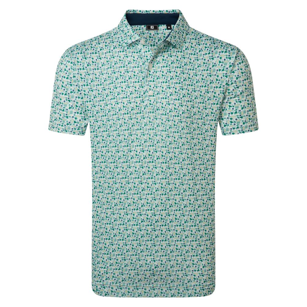 FootJoy Golf Surfs Up Print Lisle Polo Shirt 2026 - 39252 Field Green / White / Sunshine / Navy M