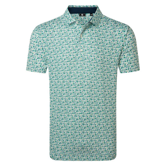FootJoy Golf Surfs Up Print Lisle Polo Shirt 2026 - 39252 Field Green / White / Sunshine / Navy M