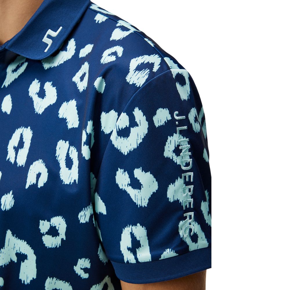 J.Lindeberg Tour Tech Regular Fit Print Golf Polo Shirt GMJT09167 Savannah Blue   
