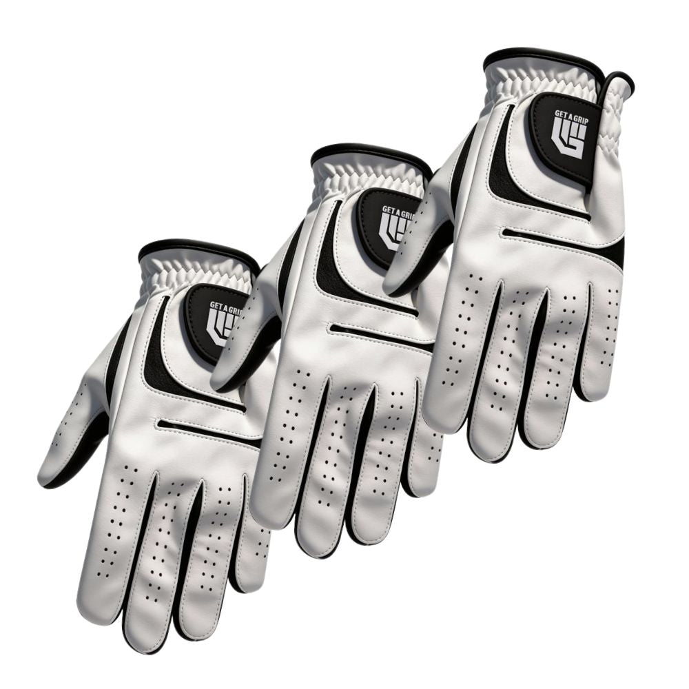 Get A Grip All Weather Leather Golf Glove - 3 Pack Left Hand (Right Handed Golfer) S