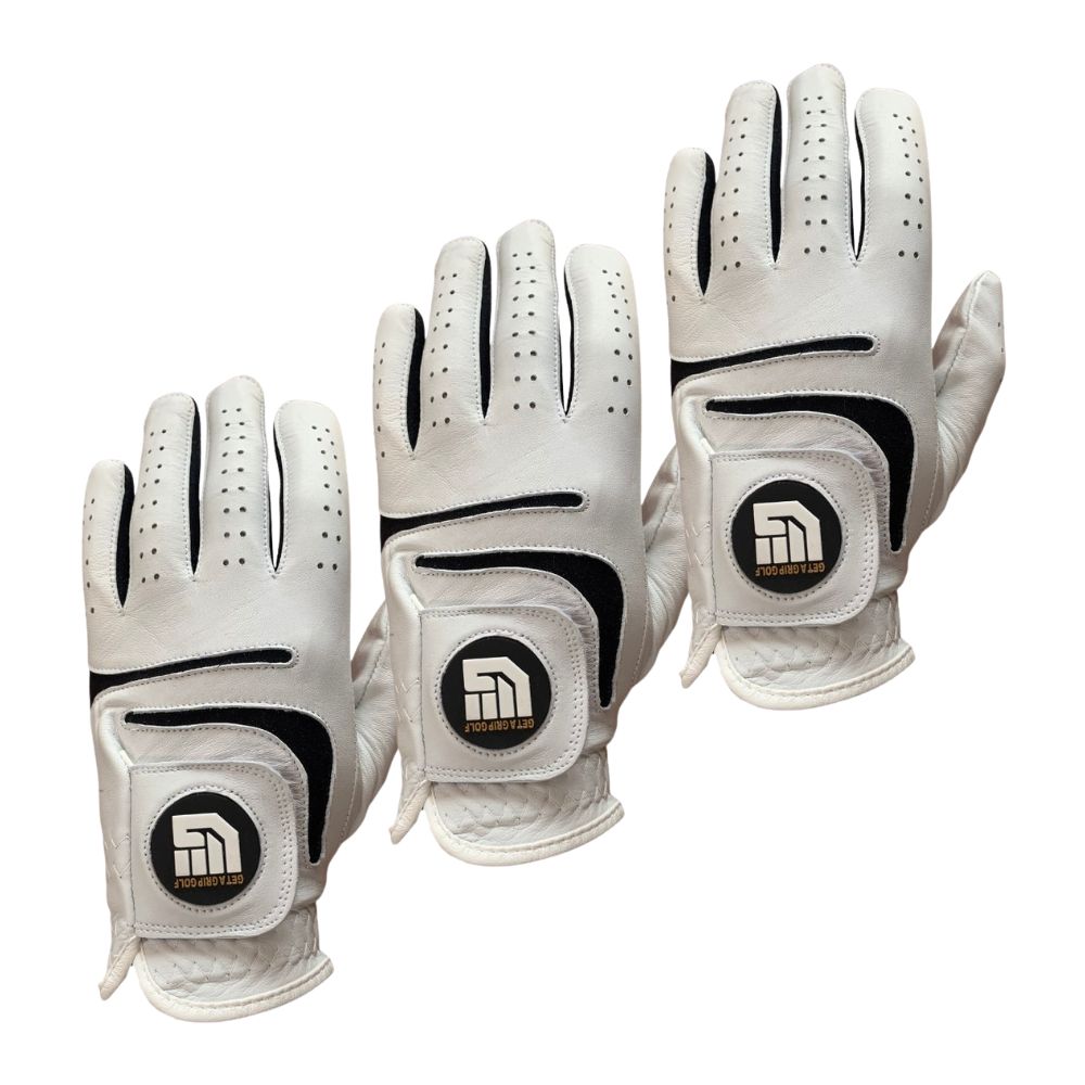 Get A Grip Leather Combo Golf Glove - 3 Pack Left Hand (Right Handed Golfer) S