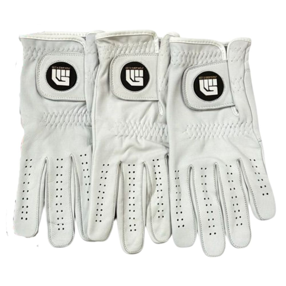 Get A Grip Premium Leather Golf Glove - 3 Pack Left Hand (Right Handed Golfer) S