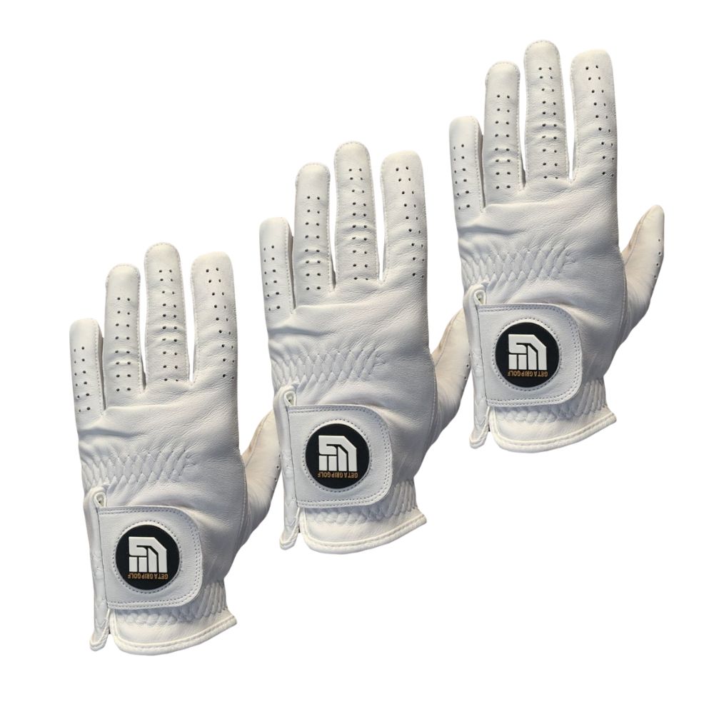 Get A Grip Premium Leather Golf Glove - 3 Pack Left Hand (Right Handed Golfer) S