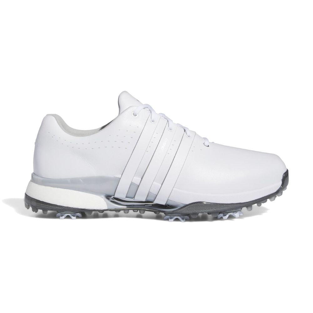 adidas Tour360 24 Men's Leather Spiked Golf Shoes 2026 - IF0248 Wide Fit White / Silver / Metallic 7 Wide