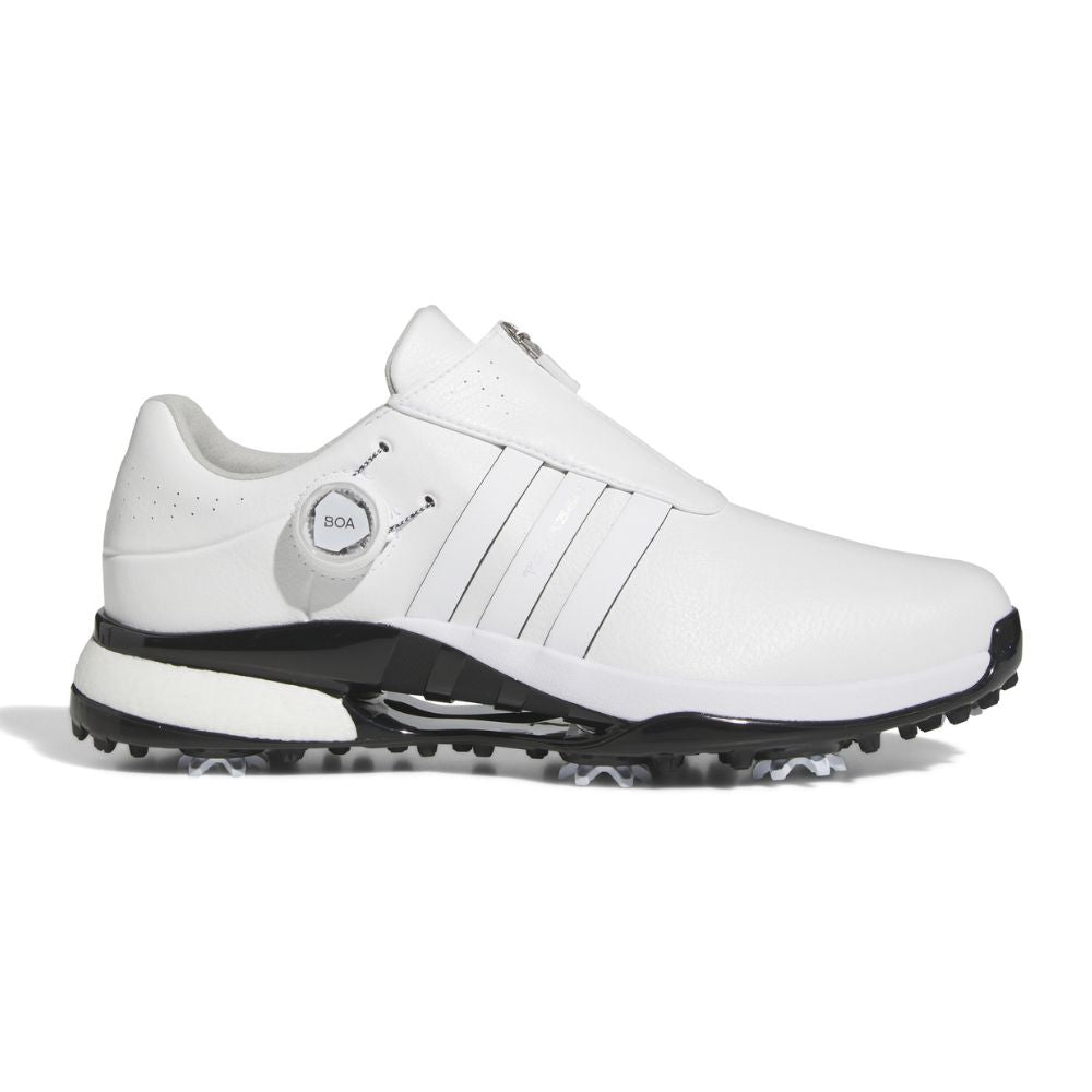 adidas Tour360 BOA Mens Spiked Golf Shoes IF0252 plus FREE ADIDAS CAP White / White / Core Black 8