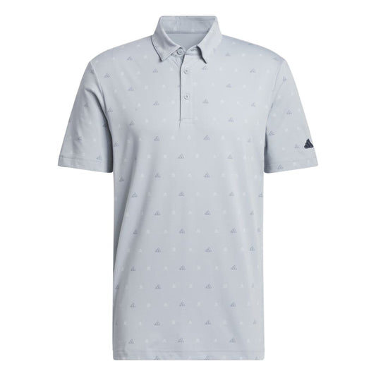 adidas Golf Go-To Mini Crest Print Polo Shirt IS7332 Light Grey M 