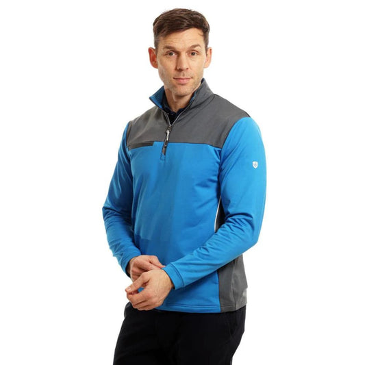 Island Green 1/4 Zip Colour Block Mens Pullover Golf Top - Mid Blue / Charcoal Mid Blue / Charcoal M