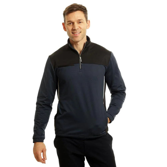 Island Green 1/4 Zip Colour Block Mens Pullover Golf Top - Navy / Black
