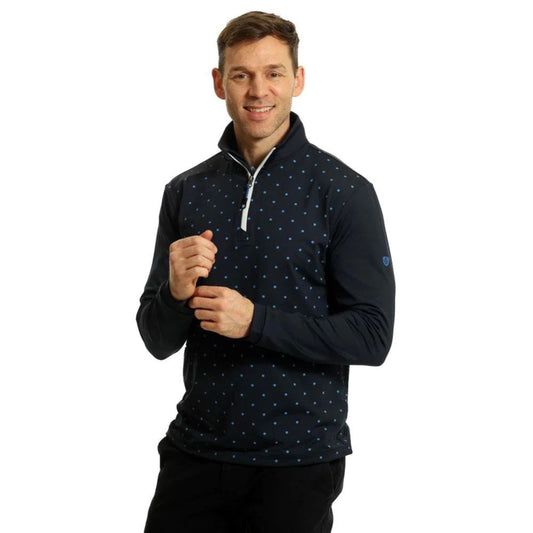 Island Green 1/4 Zip Mens Dot Print Pullover Golf Top - Navy / Mid Blue Navy / Mid Blue M
