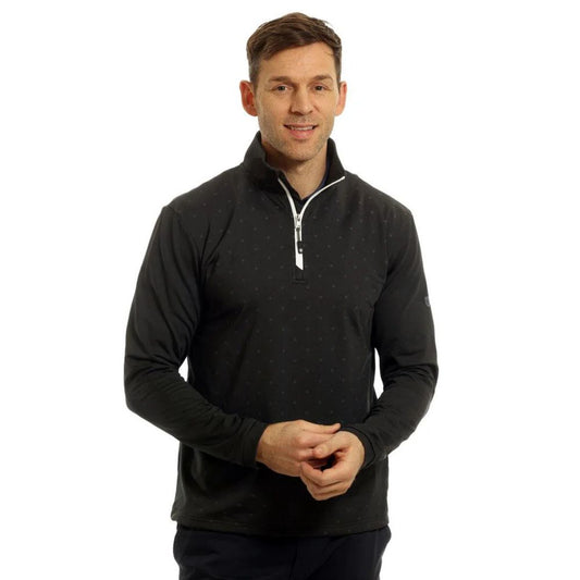 Island Green 1/4 Zip Mens Dot Print Pullover Golf Top - Black / Charcoal Black / Charcoal M