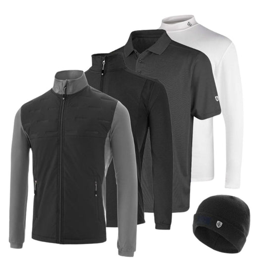 Island Green Mens 5 Piece Professional Golf Clothing Pack Bundle - Charcoal / Black Charcoal/Black M