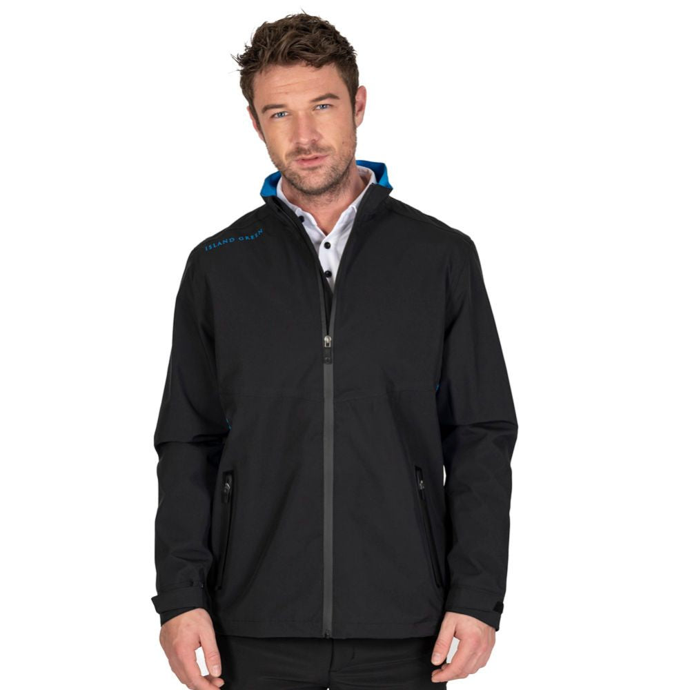 Island Green Waterproof Men's Stretch Golf Jacket - Black / Turquoise
