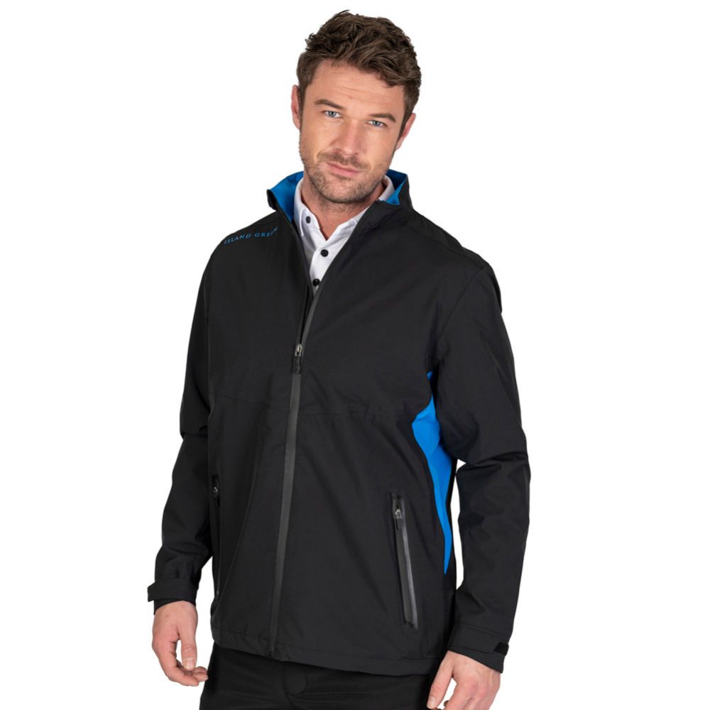 Island Green Waterproof Men's Stretch Golf Jacket - Black / Turquoise