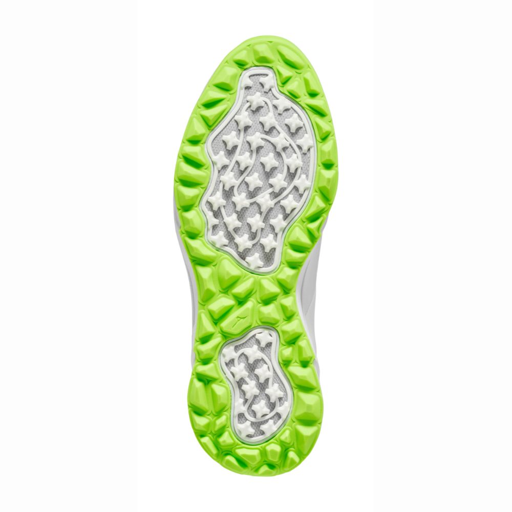 Mizuno Hazard Enerzy BOA Spikeless Golf Shoes 2025 - White / Green Gecko