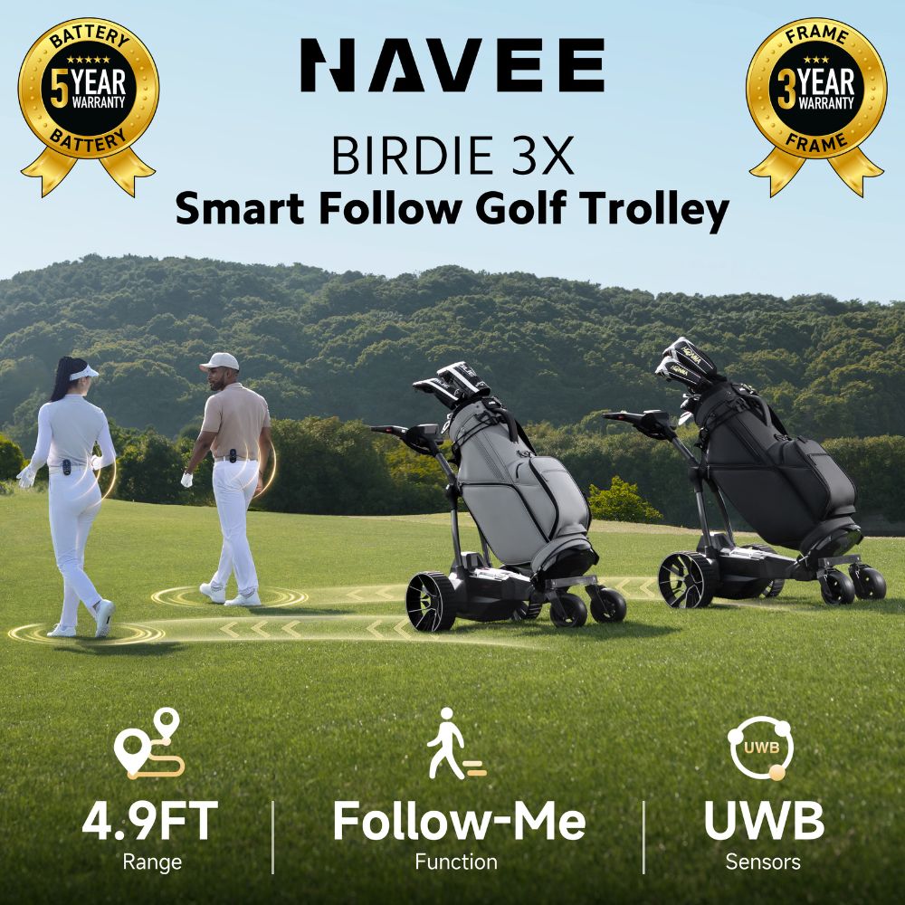 NAVEE Birdie 3X Electric Follow Golf Trolley - 36 Hole Battery - PREORDER