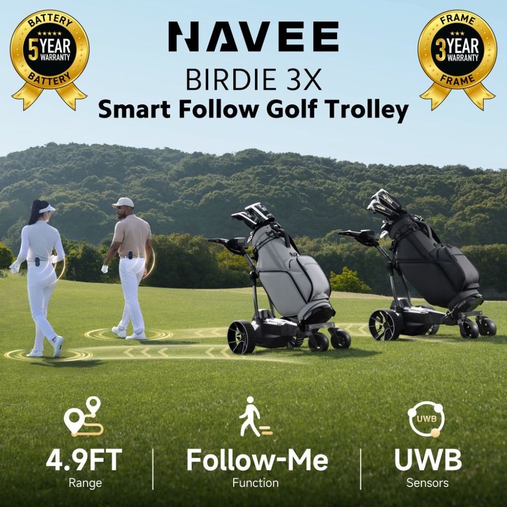 NAVEE Birdie 3X Electric Follow Golf Trolley - 36 Hole Battery