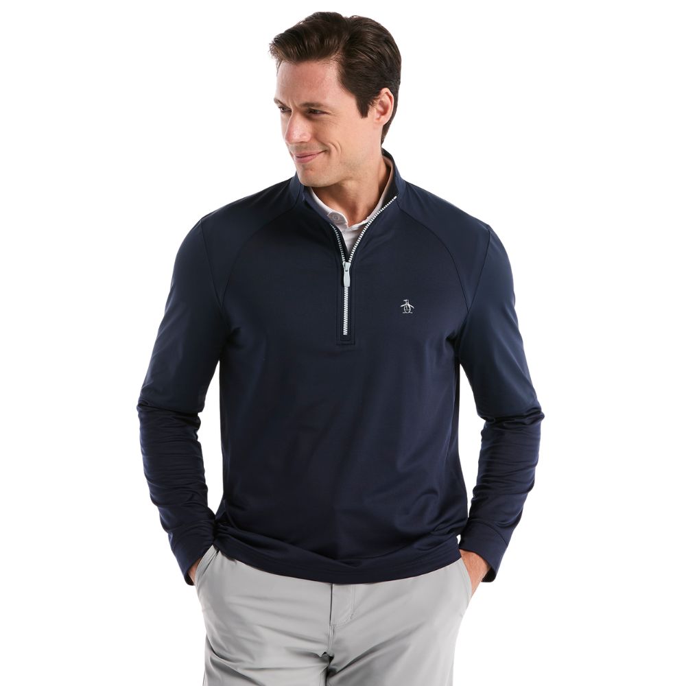 Original Penguin 1/4 Zip Mixed Media Golf Pullover Top 2026 - OGKSG049-417 Black Iris 417 M