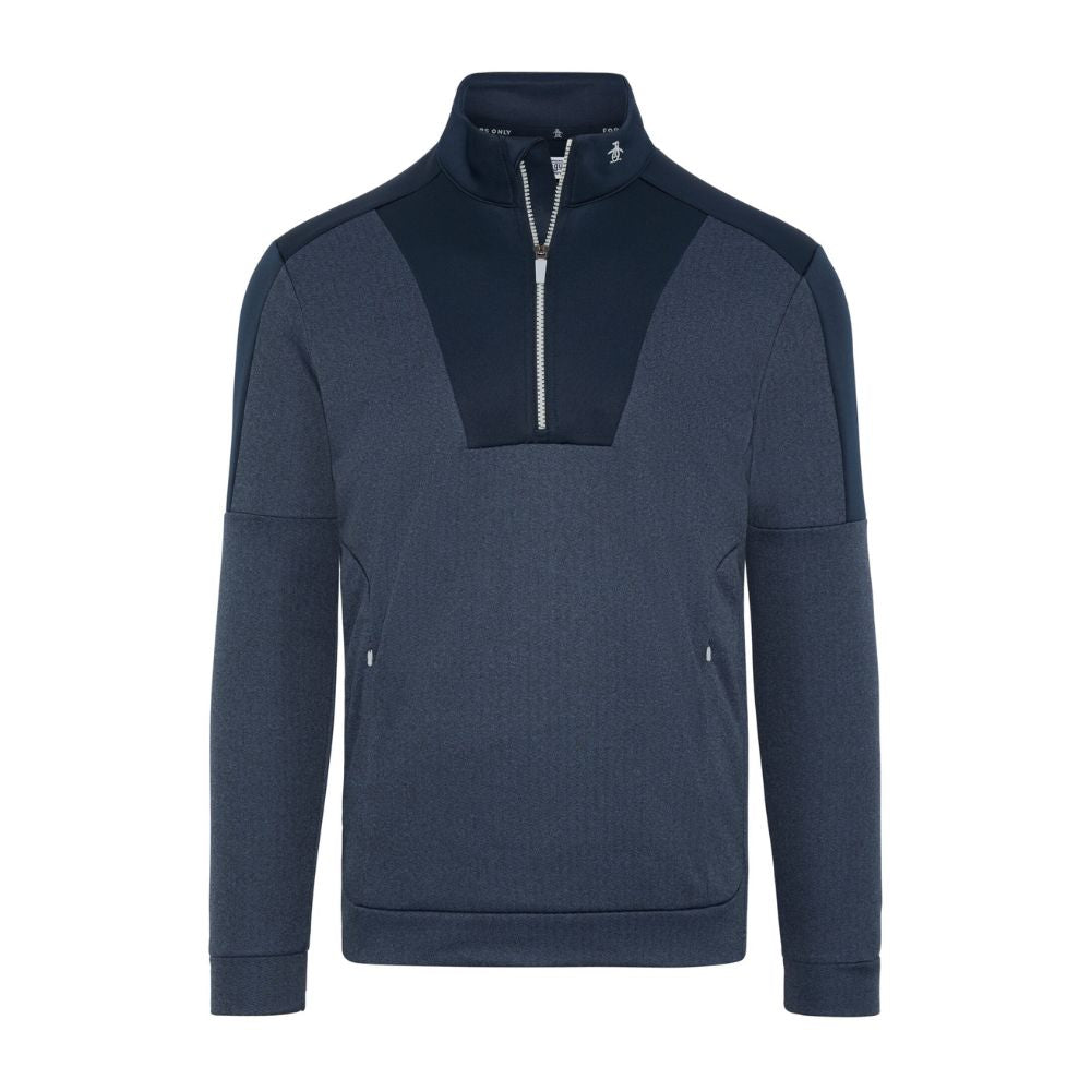 Original Penguin Midweight 1/4 Zip Colour Block Men's Golf Top 2026 - OGKFG004-413 Black Iris Heather 413 M