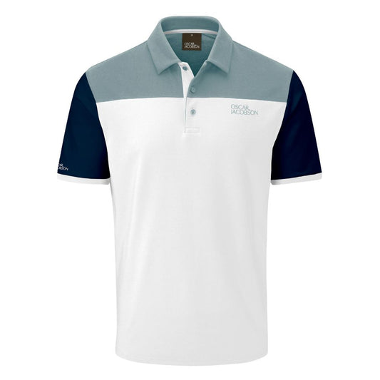 Oscar Jacobson Adelaide Men's Golf Polo Shirt 2026 - White/Skyway White / Skyway M