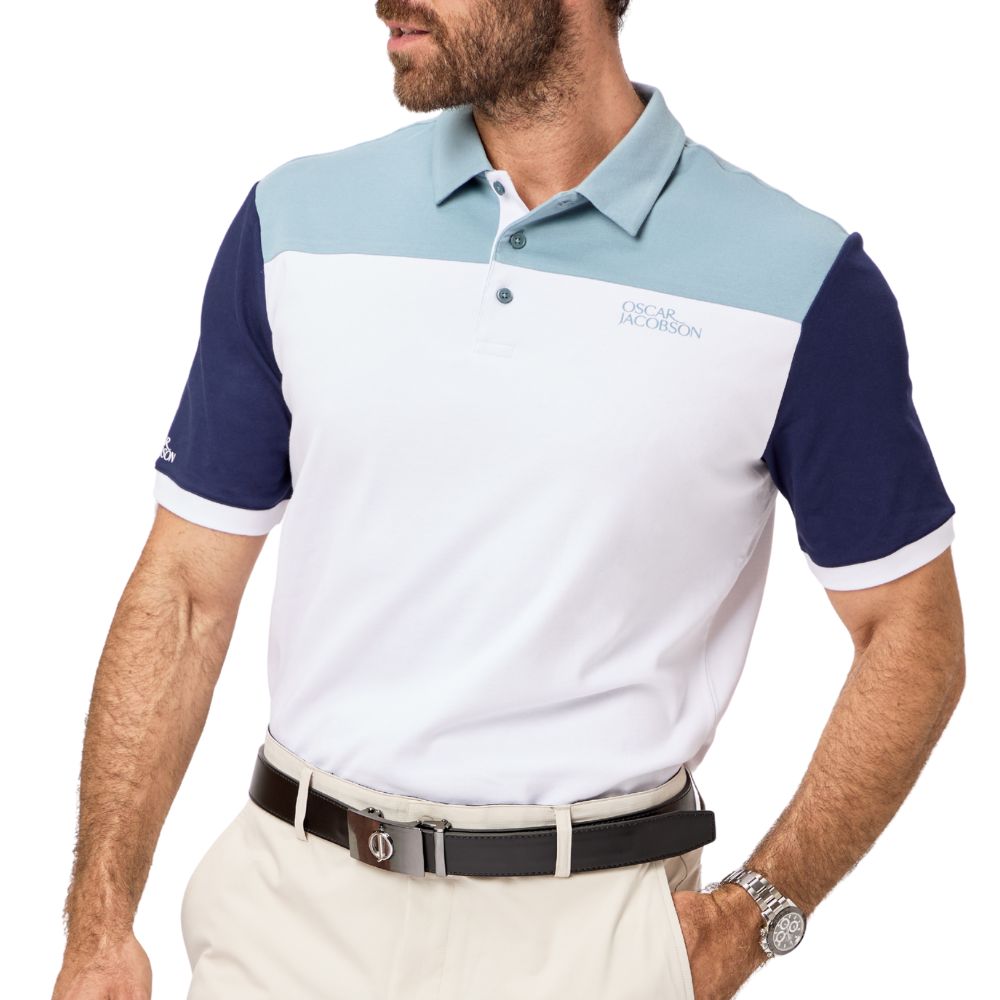 Oscar Jacobson Adelaide Men's Golf Polo Shirt 2026 - White/Skyway