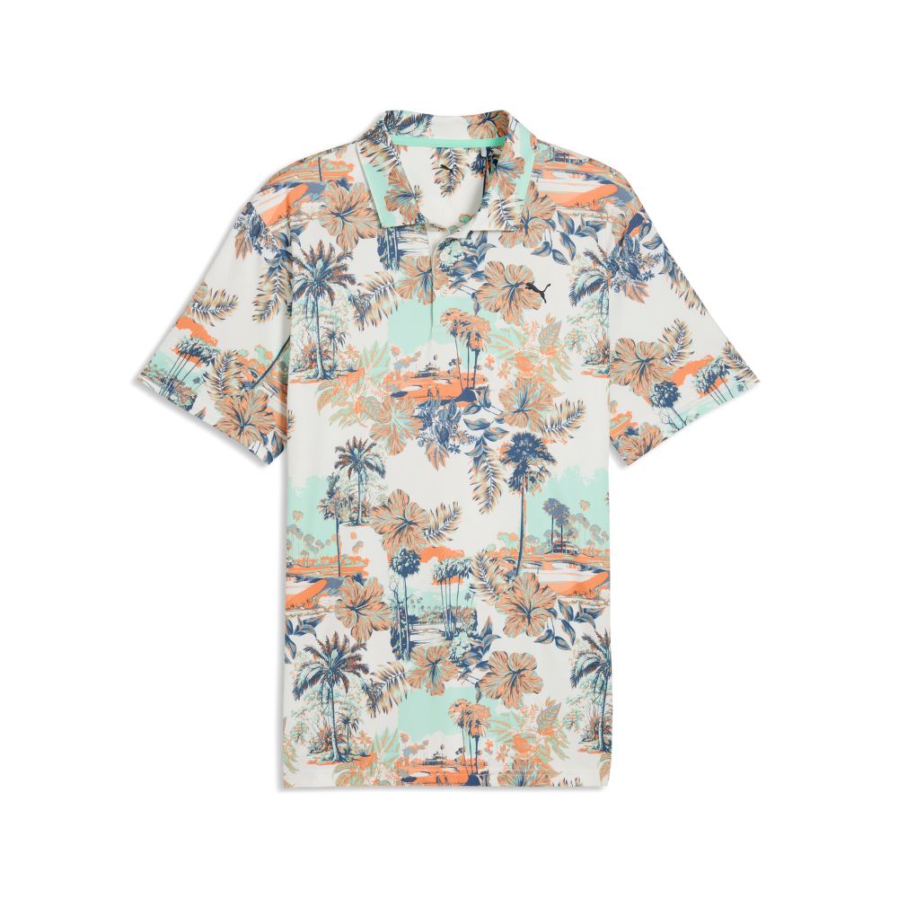 PUMA Cloudspun Palm Men's Golf Polo Shirt 2026 - Warm White / Mint Jelly / Melon Glow Warm White / Mint Jelly / Melon Glow M