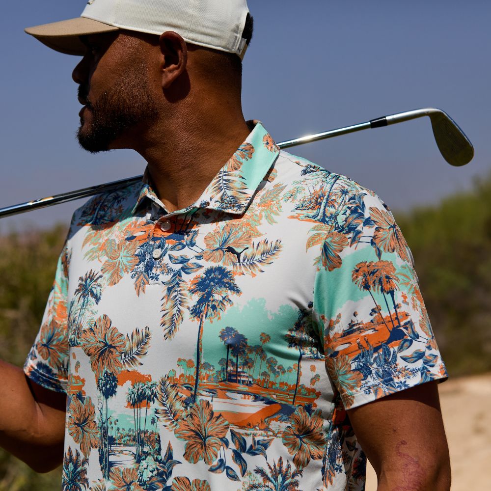 PUMA Cloudspun Palm Men's Golf Polo Shirt 2026 - Warm White / Mint Jelly / Melon Glow
