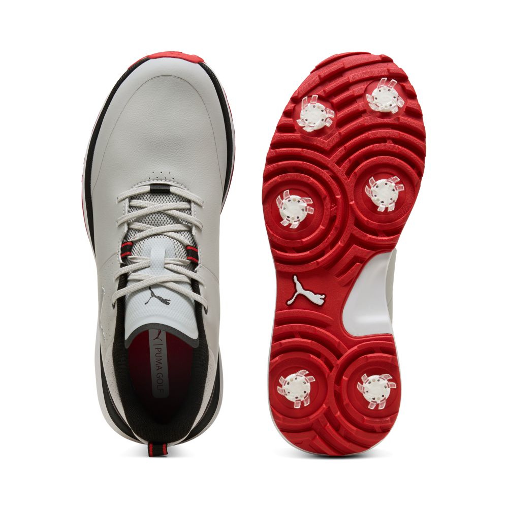 PUMA Fusion Grip ST Spiked Golf Shoes 2026 - Ash Grey / Black / Candy Apple