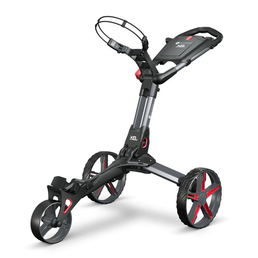 Motocaddy QB2 Compact Folding Push Golf Trolley 2025 - Charcoal / Red Charcoal / Red