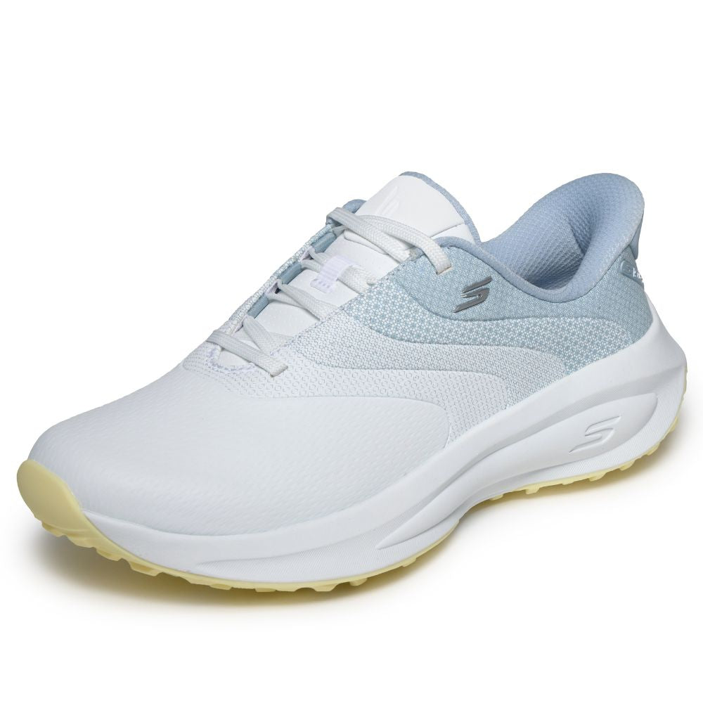 Skechers Flow Twist-Fit Slip-In Spikeless Ladies Golf Shoes 2026 - 123153 - White / Light Blue / Yellow