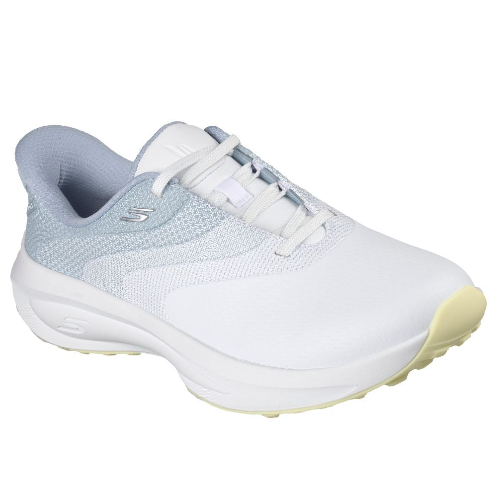 Skechers Flow Twist-Fit Slip-In Spikeless Ladies Golf Shoes 2026 - 123153 - White / Light Blue / Yellow