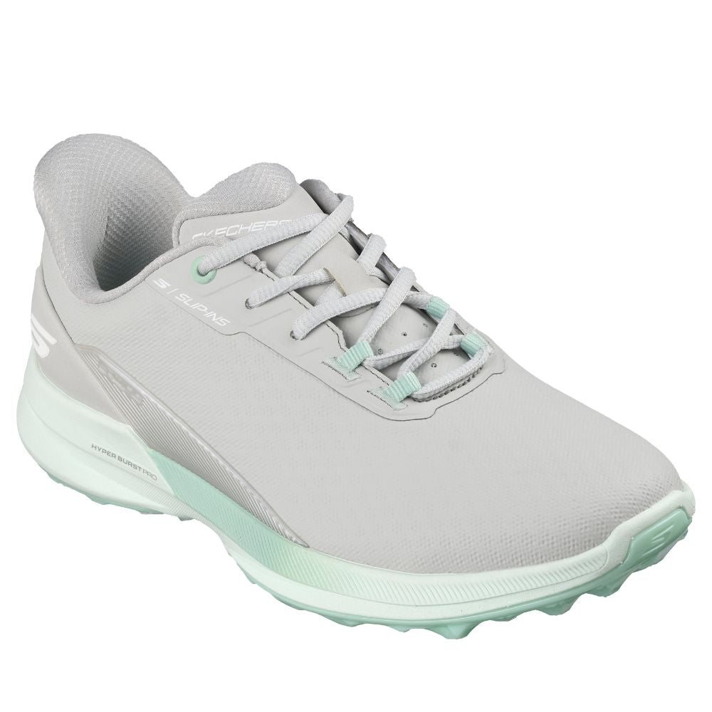 Skechers Pure Slip-In Spikeless Ladies Golf Shoes 2026 - 123147 - Light Grey / Aqua
