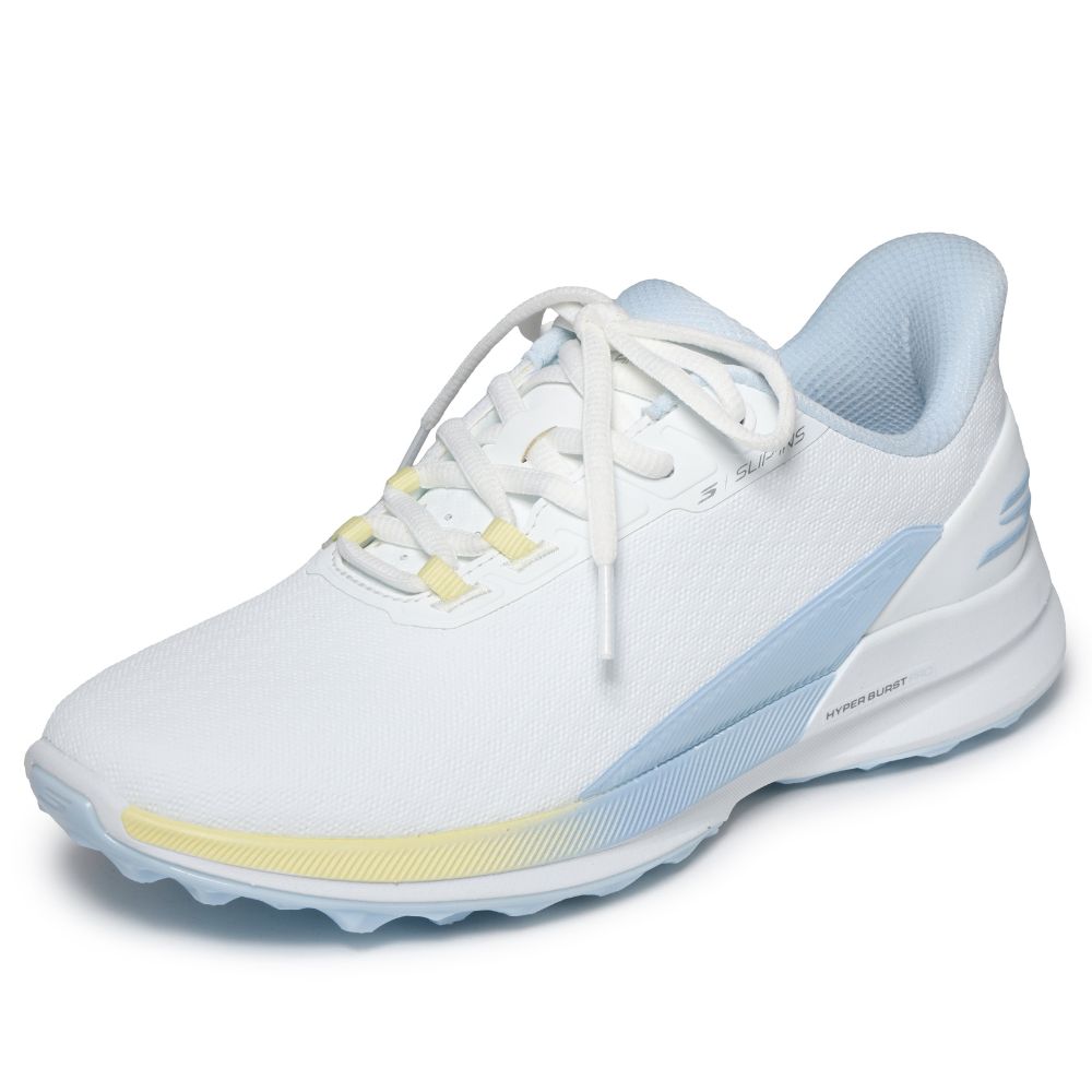 Skechers Pure Slip-In Spikeless Ladies Golf Shoes 2026 - 123147 - White / Light Blue / Yellow