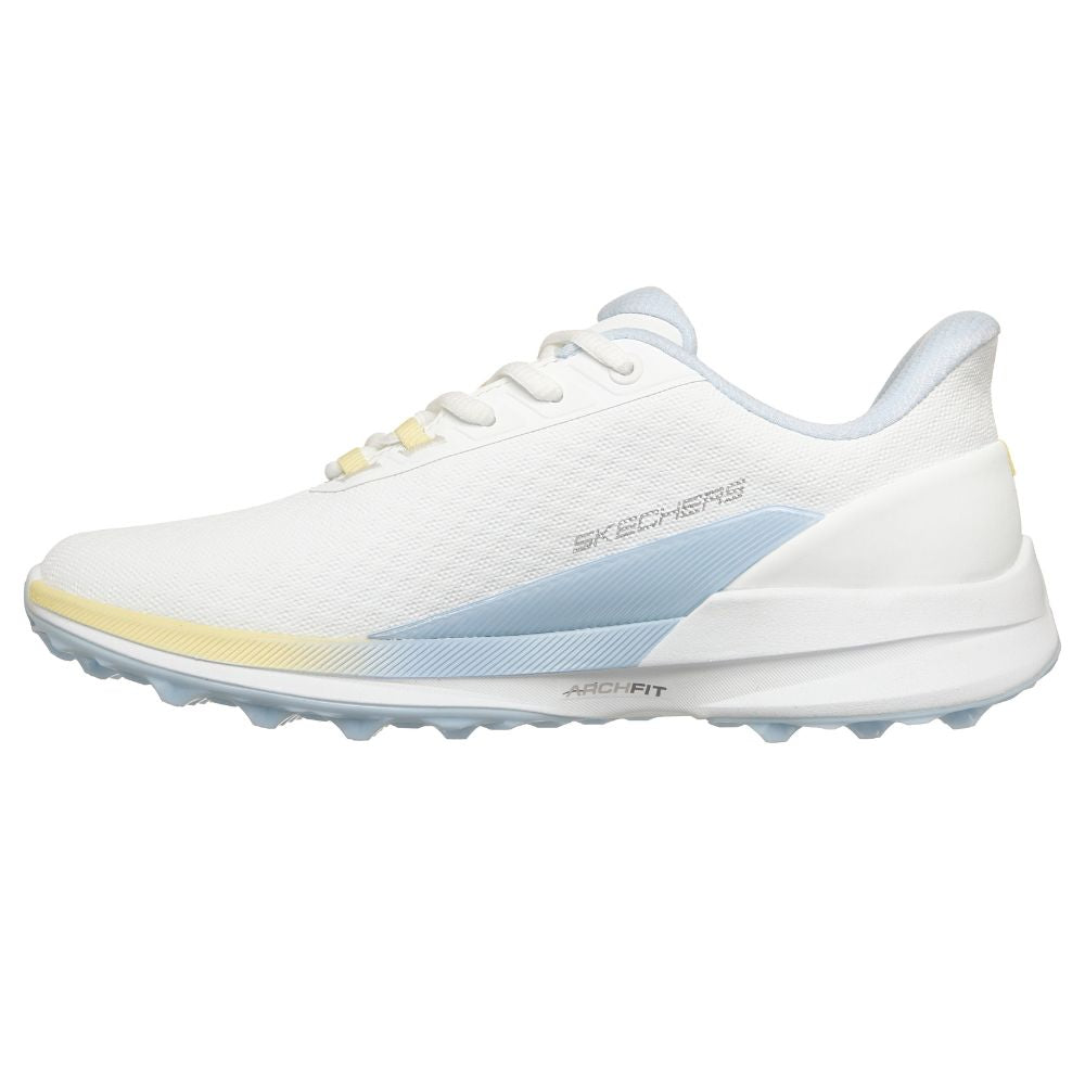 Skechers Pure Slip-In Spikeless Ladies Golf Shoes 2026 - 123147 - White / Light Blue / Yellow