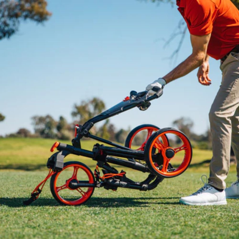 Skymax Qwik Fold 3.0 3 Wheel Golf Trolley - Charcoal / Red + Free Gift