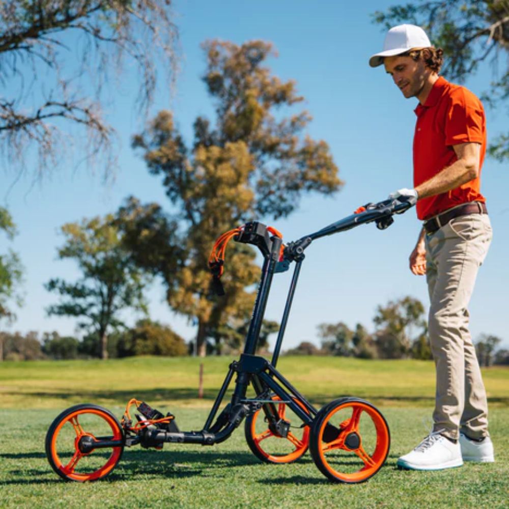 Skymax Qwik Fold 3.0 3 Wheel Golf Trolley - Charcoal / Red + Free Gift