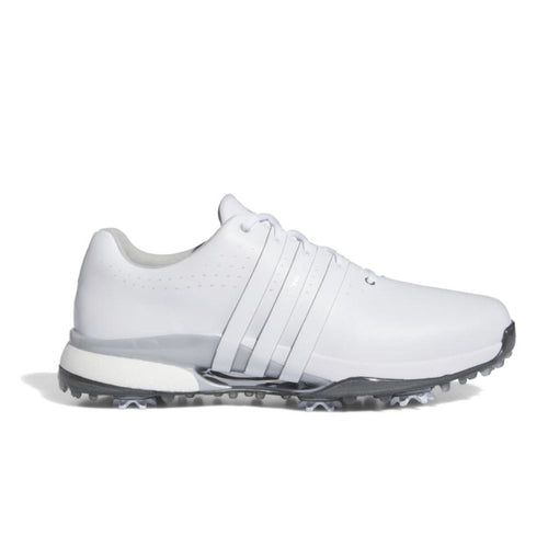 adidas Tour360 24 Men's Leather Spiked Golf Shoes - IF0244 White / White / Silver Metallic 8