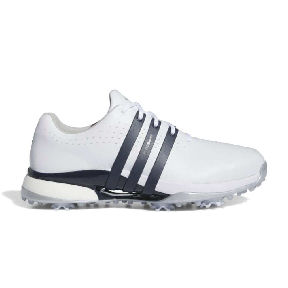 adidas Tour 360 Mens Leather Spiked Golf Shoes - IF0245 plus FREE ADIDAS CAP White / Collegiate Navy / Silver Metallic 8