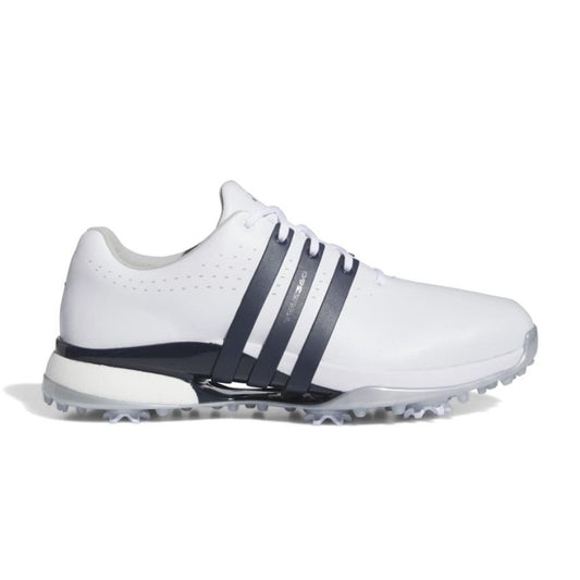 adidas Tour 360 Mens Leather Spiked Golf Shoes - IF0245 plus FREE ADIDAS CAP White / Collegiate Navy / Silver Metallic 8