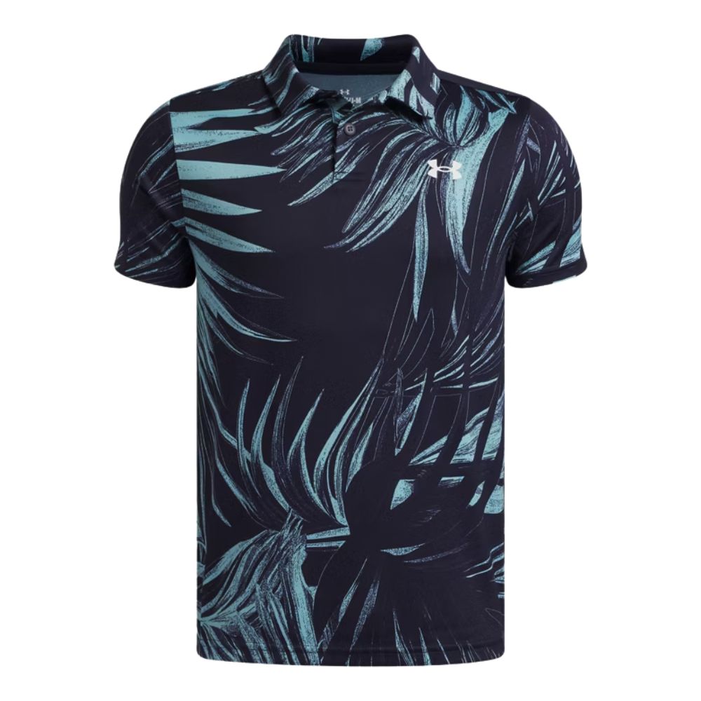 Under Armour Boys Matchplay Printed Junior Golf Polo Shirt 2026 - 6009817-411 Midnight Navy / Blue Haze / White M