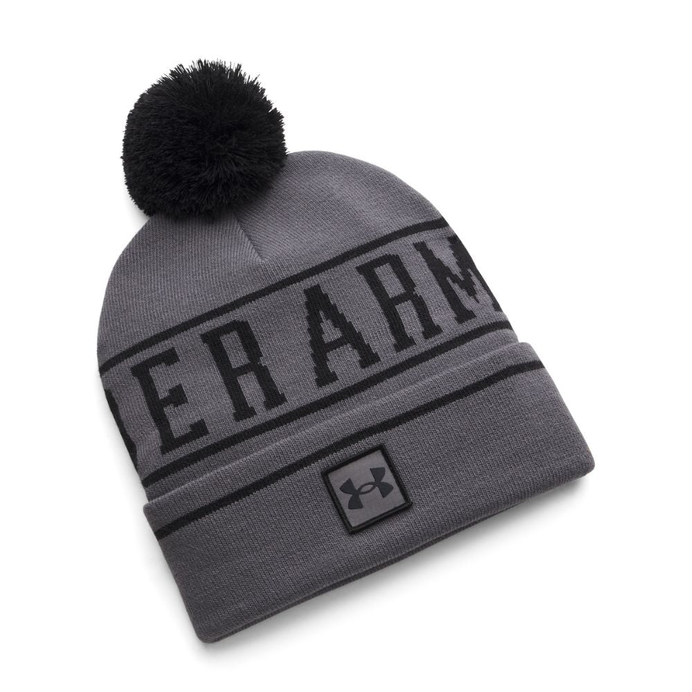Under Armour Golf Halftime Pom Beanie Hat 2026 - 1386634-025 Castle Rock / Black / Black 025