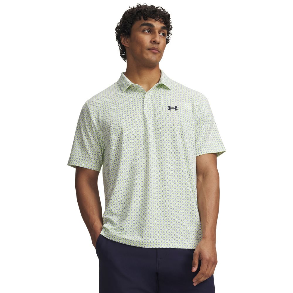 Under Armour Matchplay Printed Men's Golf Polo Shirt 2026 - 6009800-102 White / Green Citrine / Midnight Navy 102 M