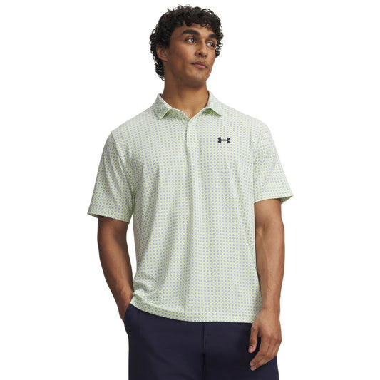 Under Armour Matchplay Printed Men's Golf Polo Shirt 2026 - 6009800-102 White / Green Citrine / Midnight Navy 102 M
