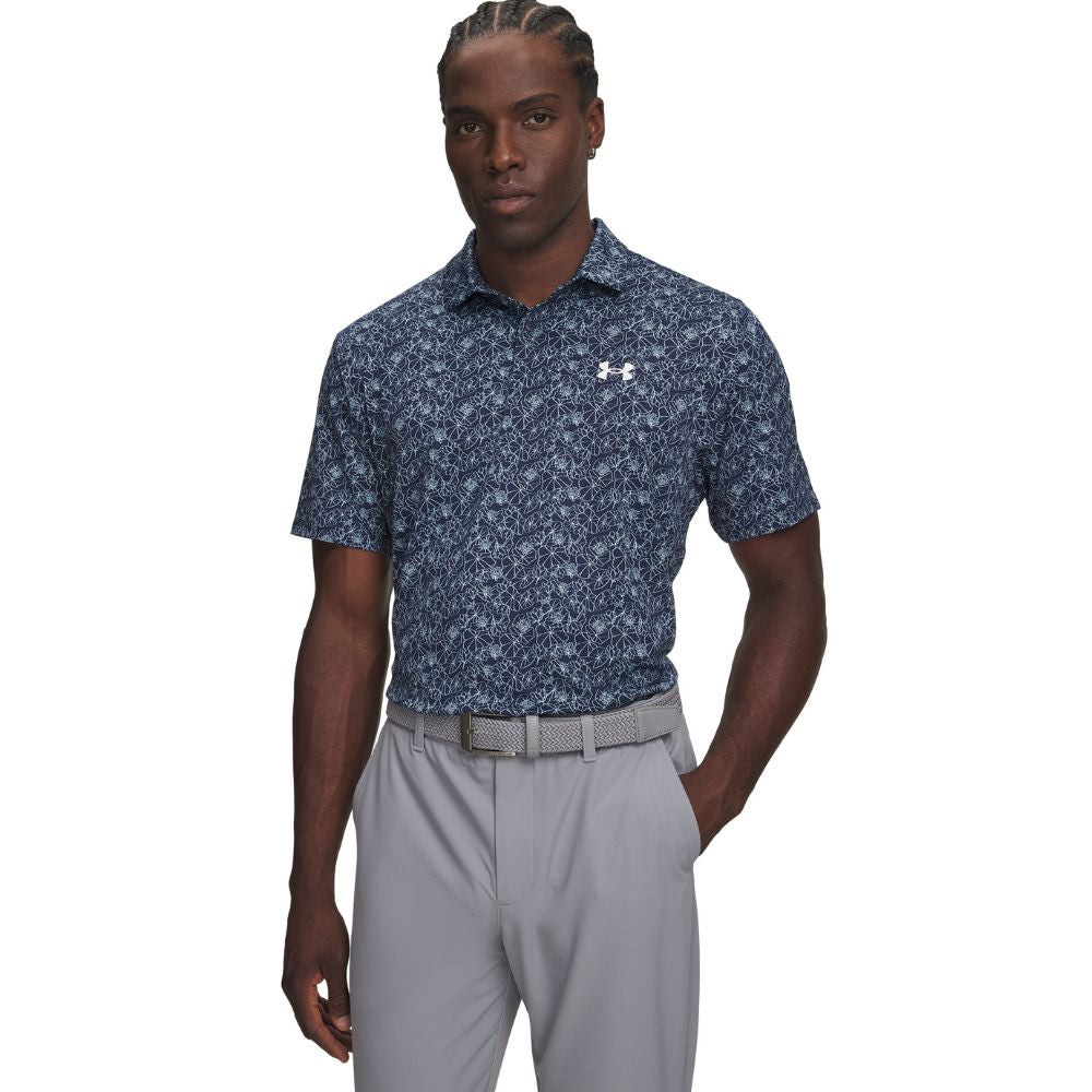 Under Armour Matchplay Printed Men's Golf Polo Shirt 2026 - 6009800-408 Academy / Opal Blue / White 408 M