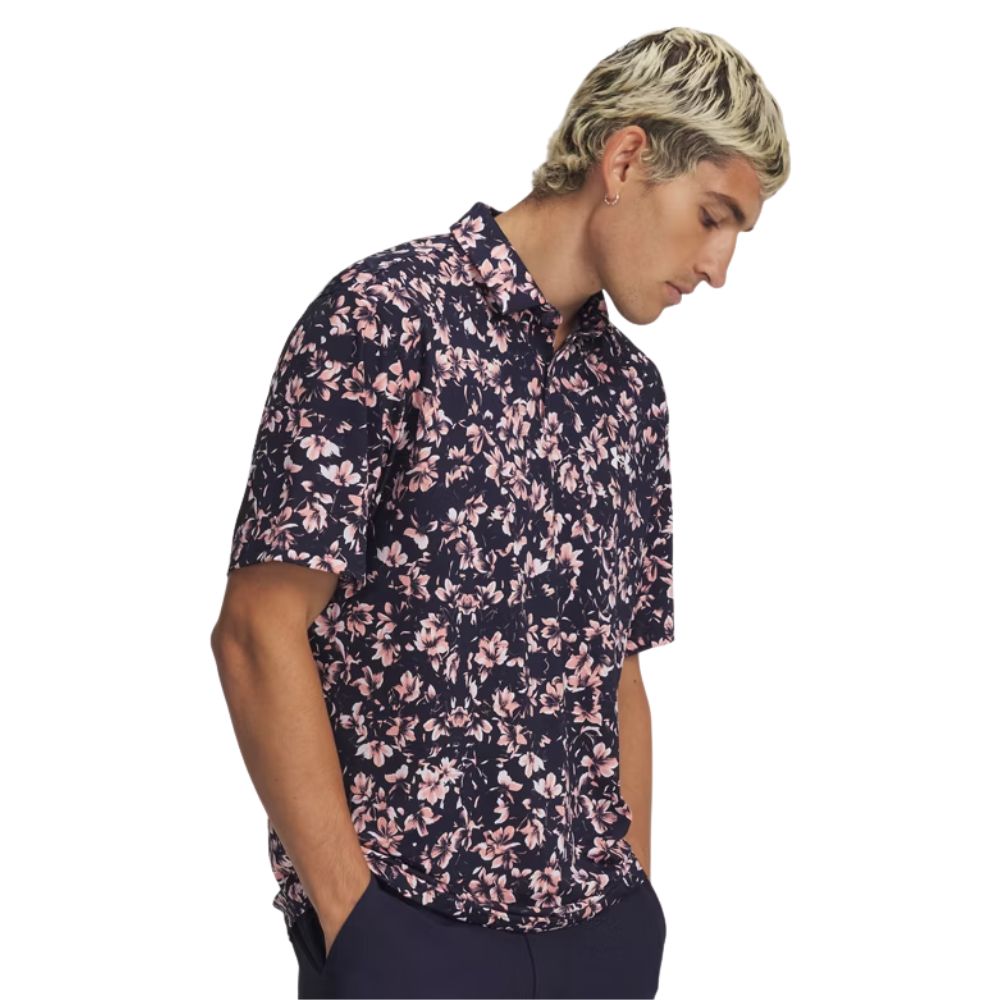 Under Armour Matchplay Printed Men's Golf Polo Shirt 2026 - 6009800-410 Midnight Navy / Posh Pink / White M