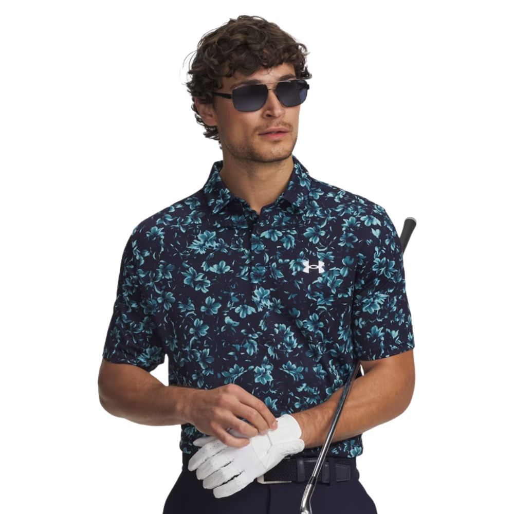 Under Armour Matchplay Printed Men's Golf Polo Shirt 2026 - 6009800-411 Midnight Navy / Blue Haze / White M