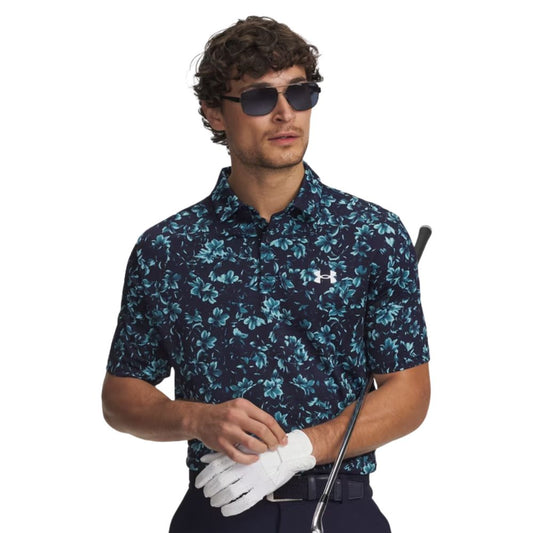 Under Armour Matchplay Printed Men's Golf Polo Shirt 2026 - 6009800-411 Midnight Navy / Blue Haze / White M