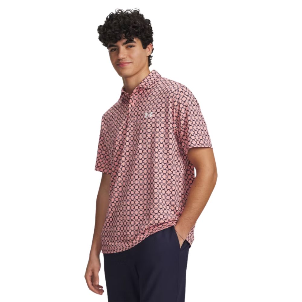 Under Armour Matchplay Printed Men's Golf Polo Shirt 2026 - 6009800-604 Posh Pink / Midnight Navy / White M