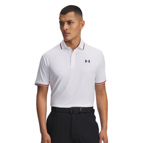 Under Armour Playoff 3.0 Rib Mens Golf Polo Shirt 2025 - 1388156-102 White / Racer Red / Black 102 M