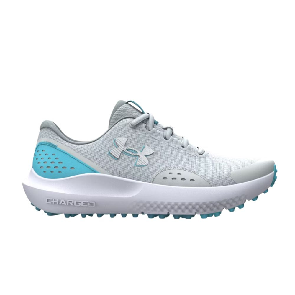 Under Armour Surge Junior Golf Shoes 2026 - 3028298-014 Halo Gray / Fresco Blue / Metallic Silver 3